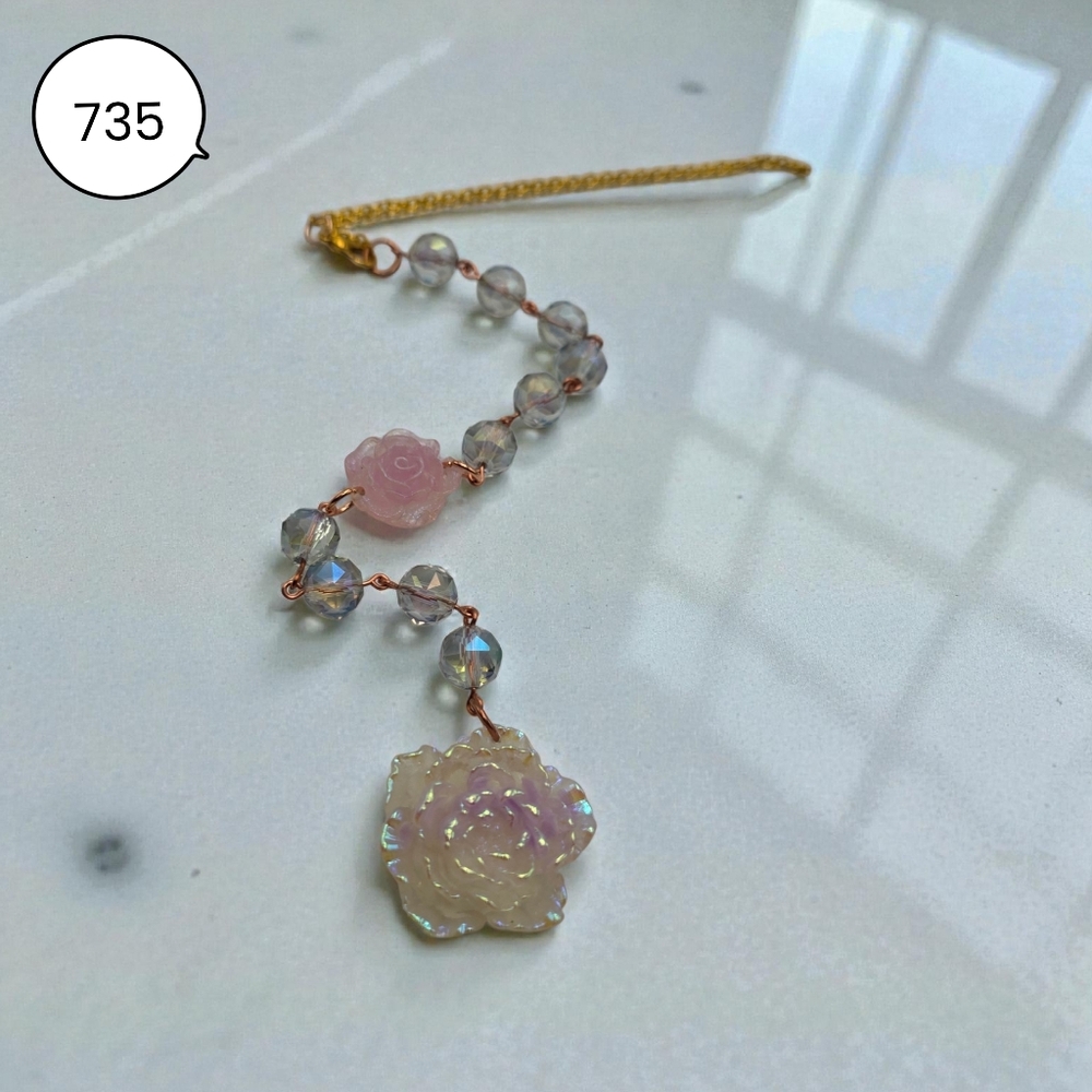 Pink Rose Beaded Car Charm – Handmade